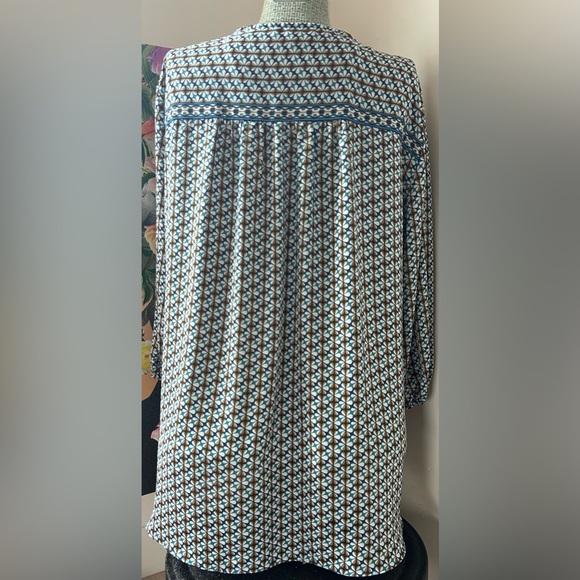 MAX STUDIO Boho Print Mock Wrap Chiffon Peasant Top Blouse Size 2X Hi-Low - Picture 7 of 10